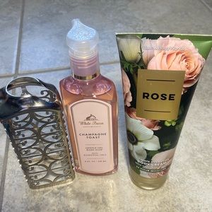 Bath & Body Works Champagne Toast Hand Soap, Soap Holder & Rose Body Cream